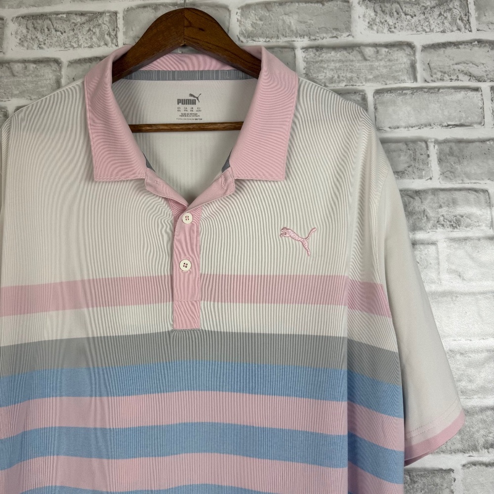 Puma Golf Baby Shower Striped Performance Golf Polo Mens 2XL Stretch